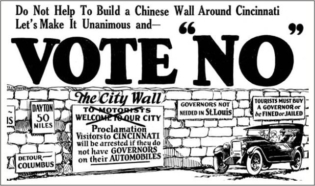 A 1923 ad in the Cincinnati Post, taken out by a coalition of auto dealers. (Cincinnati Post)